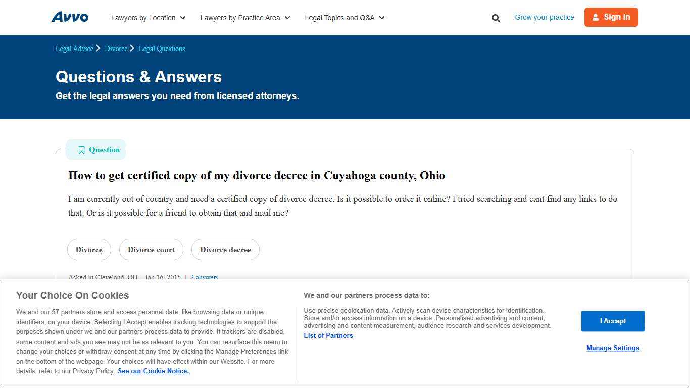 How to get certified copy of my divorce decree in Cuyahoga county, Ohio - Legal Answers