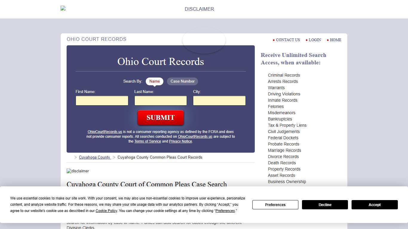 Cuyahoga County Common Pleas Court Records OhioCourtRecords.us